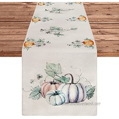 Fall Table Runner Decor Watercolor Pumpkin Thanksgiving Burlap Table Runner Farmhouse Style for Thanksgiving Holiday Harvest Autumn Home Kitchen Dining Table Decorations Indoor Outdoor 13 x 72 Inch