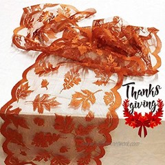 Fall Table Runner Thanksgiving Decorations 13 x 72 Inch Maple Leaves Table Runner Harvest Lace Pumpkin Runner Brow Long Fall Table Line for Thanksgiving Dinner Brown