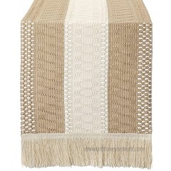 OurWarm Macrame Table Runner Farmhouse Style Natural Cotton Table Runner Splicing Boho Table Runner with Tassels for Bohemian Rustic Wedding Bridal Shower Home Dining Table Decor 12 x 108 Inch