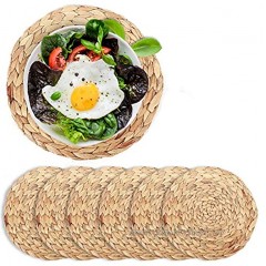 6 Pcs Woven Placemats,Weave Placemat Round Braided Rattan Tablemats Water Hyacinth 11.8