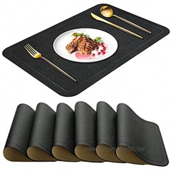 ALPIRIRAL Placemats Set of 6 Vinyl Washable Wipeable Black Place Mats Heat Resistant Waterproof Faux Leather Table Mats Non Slip Easy to Clean placemat for Dining Table Outdoor Modern Pearl Black