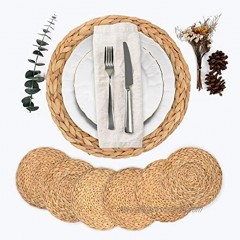 Ana Home 11.8 Table Placemats Set of 6 Braided Rattan Placemats- Round Table Placemats Farmhouse Table Mats Set for Dining Table
