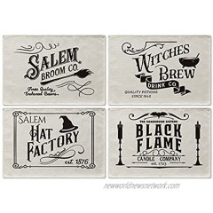 Artoid Mode Salem Broom Halloween Placemats for Dining Table 12 x 18 Inch Fall Witches Brew Hat Factory Candle Black Flame Holiday Washable Table Mats Set of 4