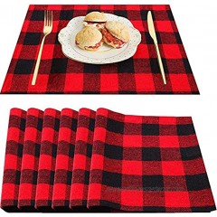 Createy 6pcs Christmas Placemats Buffalo Plaid Placemats Buffalo Check Placemats Black Red Plaid Reversible Burlap & Cotton Placemats for Home Holiday Christmas Table Decorations