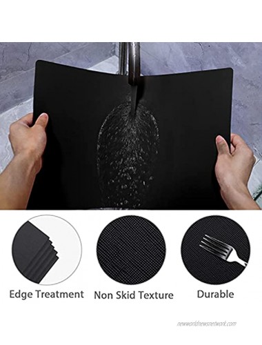Faux Leather Placemats Fall Placemats GOYLSER Small PlacematFs Non-Slip Black Placemats Set of 6 Easy Clean Dinner Placemats Waterproof PU Leathers for Kitchen Dining Black