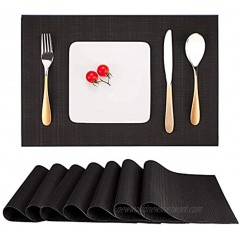 Myir JUN Place Mats Table Mats Set of 8 Indoor Placemats Washable Non-Slip Heatproof Woven Placemats for Dining Table Fabric Place Mat PVC Black Set of 8