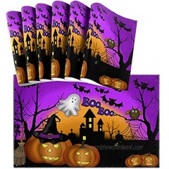 Naanle Halloween Placemat Set of 6 Ghost Owl Pumpkin Heat-Resistant Washable Table Place Mats for Kitchen Dining Table Decoration