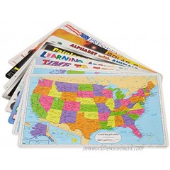 Painless Learning Educational Placemats for Kids USA and World Map Time and Money Alphabet US Presidents Solar System Multiplication 8 Pack