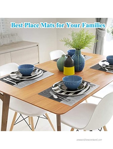 Placemats for Dining Table Washable Heat-Resistant Table Mats Stain Resistant Woven Vinyl Place Mats Placemats Set of 4 Black
