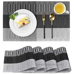 Placemats for Dining Table Washable Heat-Resistant Table Mats Stain Resistant Woven Vinyl Place Mats Placemats Set of 4 Black