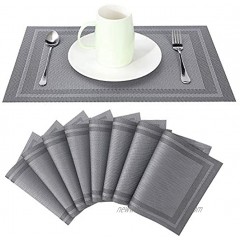 Placemats Set of 8 Heat Insulation Stain Resistant Placemats for Dining Table Washable Woven Vinyl Placemat Non-Slip Kitchen Table Mats Grey-8pcs
