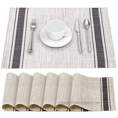 YOSICHY Table Mats Set of 6 Crossweave Woven Vinyl Placemats Heat Resistant Non-Slip Kitchen Placemats for Dining Table Washable Easy to CleanGrey