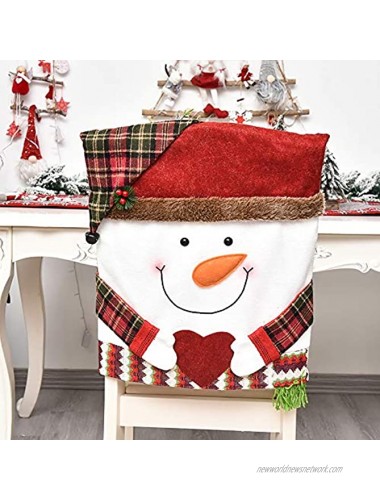 2Pcs Christmas Chair Covers Christmas Dinner Table Chair Slipcovers 3D Santa Claus & Snowman Christmas Chair Back Cover Xmas Home Kitchen Decorations Ornaments Christmas Holiday Festival Party Decor
