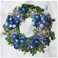 Ambesonne Christmas Decorative Satin Napkins Set of 4 New Year Wreath with Bauble and Ornamental Snowflakes Bows Noel Yuletide Theme Square Printed Party & Dinner Napkin 18 x 18 Green Blue