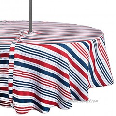 DII Patriotic Stripes Tabletop Collection Stain Resistant & Waterproof 60 Round w Zipper Red White & Blue