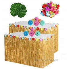 2 Pack Hawaiian Table Hula Brown Grass Skirt 12 Pcs Tropical Leaves for Luau Tabletop Decoration Party Decoration Birthdays Celebration