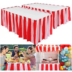 2 Pieces Carnival Theme Party Decorations Red White Striped Table Skirt for Birthday Party Family Dinner Waterproof Oil-proof