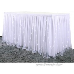 6ft White Tulle Table Skirt Tutu Table Cloth with LED Lights for Rectangle Tables for Birthday Party Girl Wedding Baby Shower Cake Dessert Table Decorations