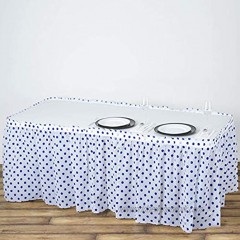 Wedding Venue Shop Polka Dots Pleated Plastic Table Skirts 14 FT | White and Royal Blue | Pack of 1,SKT PVC DOT 018