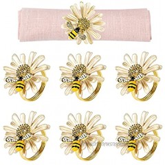 Kesote Daisy Sunflower Napkin Rings Set of 6 Gold Bee Napkin Ring Holders for Formal or Casual Dinning Table Decor