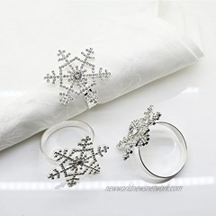 Snowflake Napkin Rings Set of 12 for Christmas Holidays Dinners Parties Everyday Use Silver Silver Rhinestone