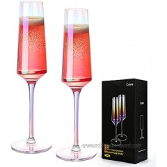 Cyimi Crystal Champagne Glass Flutes Set of 2 Iridescent Premium Modern Champagne Glasses Hand Blown Pearl Classic Champagne Flutes for Elegant GiftColorful,7 OZ