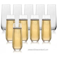 Set of 10 Classic Flute Champagne Stemless Glasses 10 Ounce Toasting Sparkling Wine Wedding Flutes