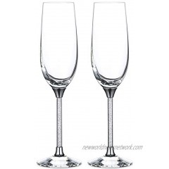 Silver Creative Champagne Flutes Crystal Base & Rhinestone Fitting Handle Wedding Glasses for Bride & Groom Toasting Cups Gift Sets for Couples Engagement Anniversary House Warming