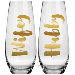 Wifey and Hubby Stemless Champagne Flutes His and Hers Wedding Toasting Glasses for Sparkling Wine Cute Just Engaged Bride and Groom Gifts for Couple