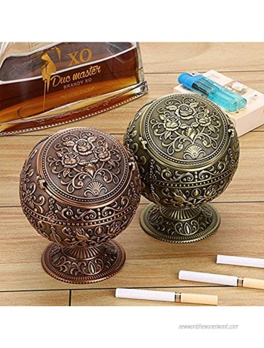Honoro Vintage Windproof Ashtray with Lid,Metal Decorative Cigarettes Ashtray for Outdoor Indoor,Unique Tabletop Ashtray for Home Hotel,Nice Gift,Rose Bronze