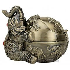 LAUYOO Vintage Decorative Windproof Ashtray with Lid for Cigarettes Metal Portable Cigarette Ashtray Odor Indoor outdoor Fancy Gift ornament for Men Women- Bronze Elephant Ball