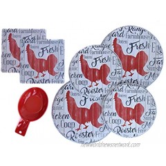 Chicken Decor Stove Burner Covers Rooster Kitchen Decor Farmhouse Sign Style WITH Two Insulated Hot Pads AND Red Spoon Rest