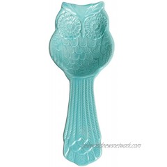MyGift Aqua Blue Ceramic Owl Cooking Spoon Rest Ladle Holder