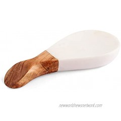 White Marble Spoon Rest for Stove Top or Countertop in Kitchen Large Cooking Spoon Holder with Wood Handle Spatula Utensil and Ladle Holder for Counter