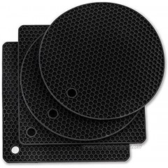 4PCS Black Silicone Trivet Mats Siziviki Heat Resistant Silicone Trivets for Hot Dishes Hot Pads Hot Pot and Pans Flexible Multipurpose Pot Holders for Kitchen Non-Slip