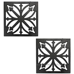 Sumnacon 2 Pcs 6.7 Inch Square Cast Iron Trivets Rustic Metal Hot Pot Holders with Rubber Feet Vintage Heavy Duty Hot Plate Trivets for Kitchen Countertop Dining Table