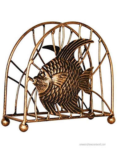 OwlGift Metal Natural Ocean Fish Design Napkin Holder Vertical Kitchen Tabletop Dispenser dining table & Kitchen Décor Farmhouse Upright Napkin Storage Organizer – Bronze