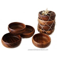 Acacia Handmade Wood Carved Plates Set of 4 Calabash Bowls Size 4 Round