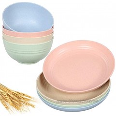 Cereal Bowl and Plate Set Unbreakable Reusable Wheat Straw Bowls Dishes Lightweight Microwave Dishwasher Safe Dinnerware for Kids Children Set of 8