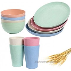 Wheat Straw Dinnerware Sets12pcs Multi Color-Unbreakable Microwave Safe-Lightweight Bowls Cups Plates Set-Reusable Eco Friendly,Dishwasher Safe,Wheat Straw Plates,Wheat Straw Bowls Cereal Bowls