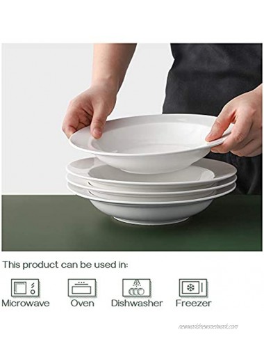 DOWAN Soup Bowls Pasta Bowls Plates White Salad Bowls Set of 4 Porcelain Wide Rim Bowls 20 Ounces Microwave & Dishwasher Safe
