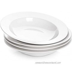 DOWAN Soup Bowls Pasta Bowls Plates White Salad Bowls Set of 4 Porcelain Wide Rim Bowls 20 Ounces Microwave & Dishwasher Safe