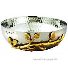 Elegance Golden Vine Hammered Stainless Steel Salad Bowl 6.5-Inch Silver Gold 70031