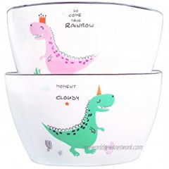 Cereal Bowls Yarloo Ceramic Bowls for Kitchen Cute Dinosaur Pattern Design Bowl for Ramen Soup Noodle Rice 4.5 Inches Sef of 2 Microwave Safe 13.5 oz