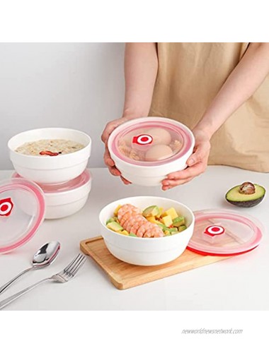 HAPPY KIT 6 24oz Soup Bowls with Lids Ceramic Airtight Food Storage Containers Porcelain Cereal Bowls Set of 6 for Cereal Soup Salad Rice or Pasta Thick-edge Non-slip Design