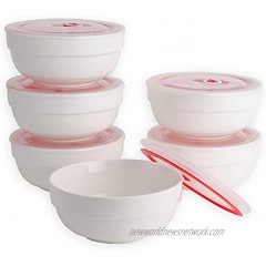 HAPPY KIT 6" 24oz Soup Bowls with Lids Ceramic Airtight Food Storage Containers Porcelain Cereal Bowls Set of 6 for Cereal Soup Salad Rice or Pasta Thick-edge Non-slip Design