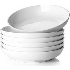 DOWAN Pasta Bowls 32oz Large Salad Serving Bowls White Pasta Bowl Set of 6 Ceramic Soup Bowls Wide & Shallow Microwave & Dishwasher Safe