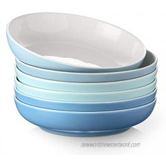 DOWAN Pasta Bowls Ceramic 30oz Salad Serving Bowls Large Blue Pasta Plates and Bowls Sets of 6