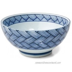 Japanese Blue and White Basket Weave 7.25" Ramen Udon Bowl