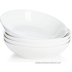 Sweese 113.101 Large Pasta Bowls 45 Ounces Porcelain Salad White Serving Soup Dinner Bowl for Kitchen Shallow Dishes Design Microwave Dishwasher Oven Safe Set of 4